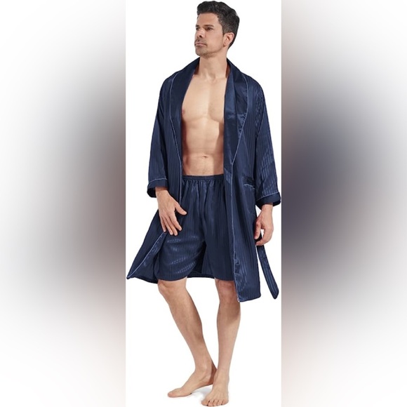 Other - New Mens Silky Pajama Robe Short Set w/ 2 Pockets Multiple Sizes